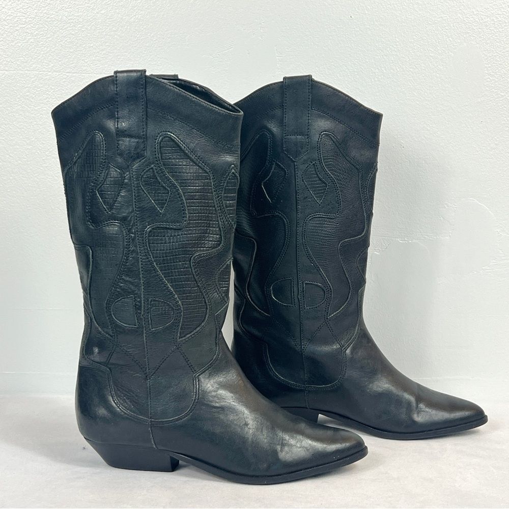 Vintage Bandits Jenny Black Leather Western Cowboy Boots Pointed Toe Size 7.5